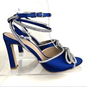 Madden Girl True Rhinestone Bow Evening Dress Blue Satin Sandals Heels  Sz 8